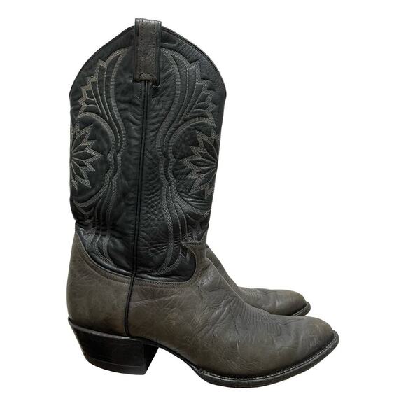 Vtg Tony Lama Mens Leather Cowboy Western Boots‎ Size 9 Gray Black Southwestern